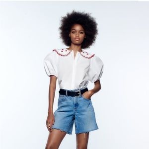 Embroidered poplin top size XS